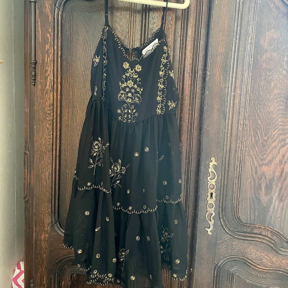 Urban Outfitters Black and Gold Babydoll Dress XS
